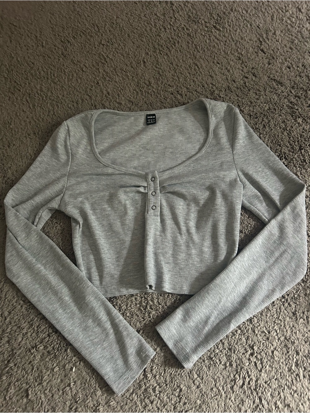 SHEIN Light Gray Ribbed Long Sleeve Scoop Crop Top